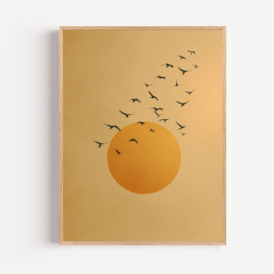 Birds at Sunset Poster – Golden Flight in Evening Light