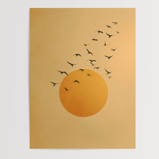 Poster Oiseaux au crépuscule - Envol doré dans la lumière du soir — Vierge - poster-presentation-produit