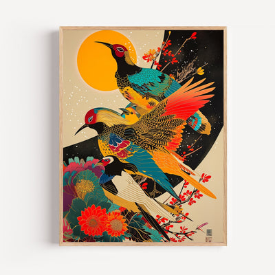 Poster Oiseaux japonais - Estampe colorée et douceur zen