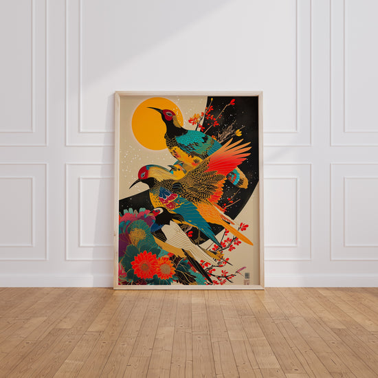 Poster Oiseaux japonais - Estampe colorée et douceur zen — Vierge - living-room