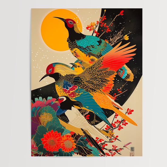 Poster Oiseaux japonais - Estampe colorée et douceur zen — Vierge - poster-presentation-produit