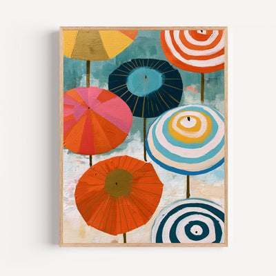 Poster Ombrelles japonaises - Ronds colorés et bonne humeur graphique