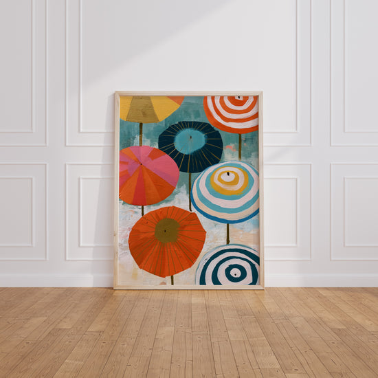 Poster Ombrelles japonaises - Ronds colorés et bonne humeur graphique — Vierge - living-room