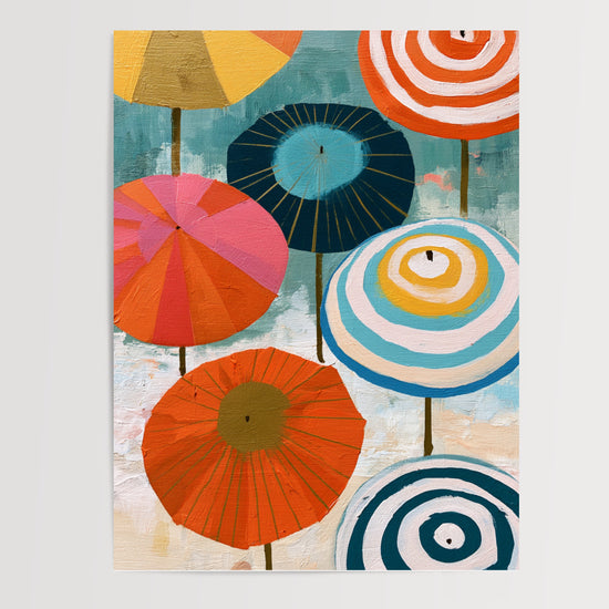 Poster Ombrelles japonaises - Ronds colorés et bonne humeur graphique — Vierge - poster-presentation-produit