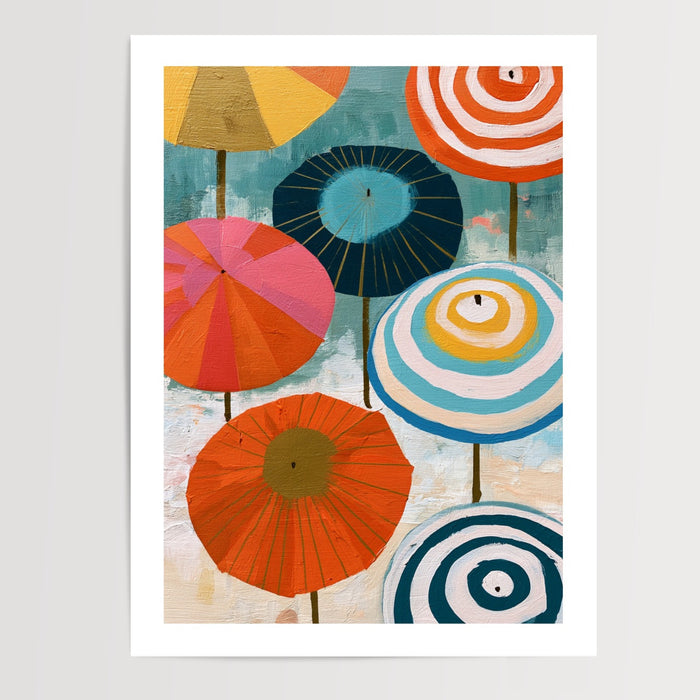 Poster Ombrelles japonaises - Ronds colorés et bonne humeur graphique — Vierge - poster-presentation-produit — passe-partout blanc