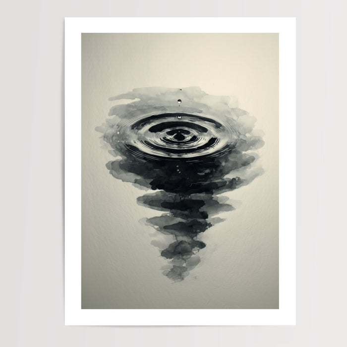 Poster Ondes d'eau - Sérénité à l'encre de Chine noir et blanc — Vierge - poster-presentation-produit — passe-partout blanc