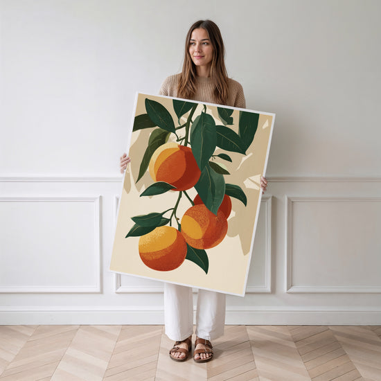 Poster Oranges pop art - Fruits gorgés de soleil pour la cuisine — Vierge - poster-femme-debout