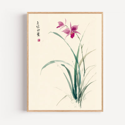 Orchidee Poster – minimalistische Tintenmalerei in Rosa/Grün für entspannte Deko