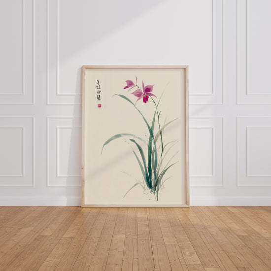 Poster Orchidée - Douceur zen d'une encre rose et verte — Vierge - living-room