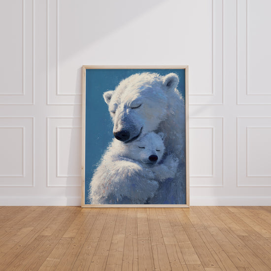 Poster Ours & ourson - Un câlin bleu pour veiller sur ses rêves — Vierge - living-room