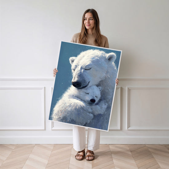 Poster Ours & ourson - Un câlin bleu pour veiller sur ses rêves — Vierge - poster-femme-debout
