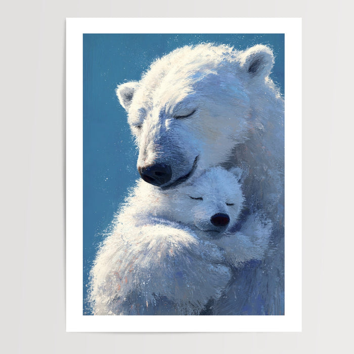 Poster Ours & ourson - Un câlin bleu pour veiller sur ses rêves — Vierge - poster-presentation-produit — passe-partout blanc