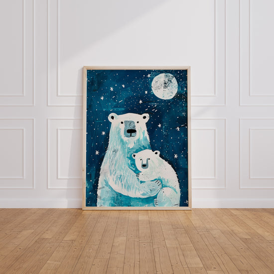 Poster Ours polaire - Câlin sous un ciel étoilé pour chambre bébé — Vierge - living-room