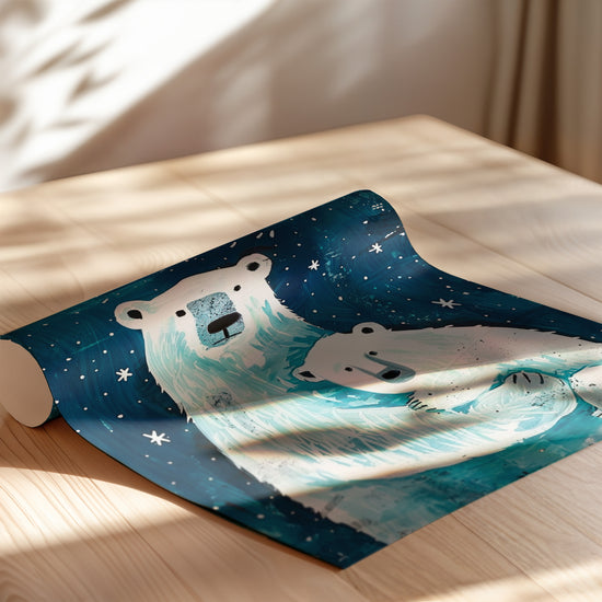 Poster Ours polaire - Câlin sous un ciel étoilé pour chambre bébé — Vierge - poster-enroullé