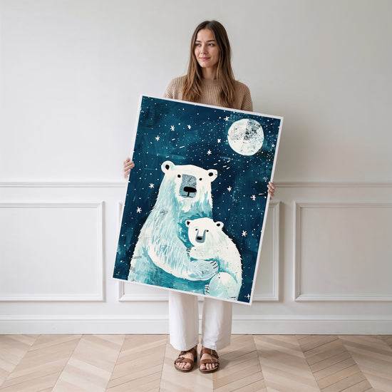 Poster Ours polaire - Câlin sous un ciel étoilé pour chambre bébé — Vierge - poster-femme-debout