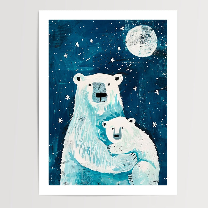 Poster Ours polaire - Câlin sous un ciel étoilé pour chambre bébé — Vierge - poster-presentation-produit — passe-partout blanc