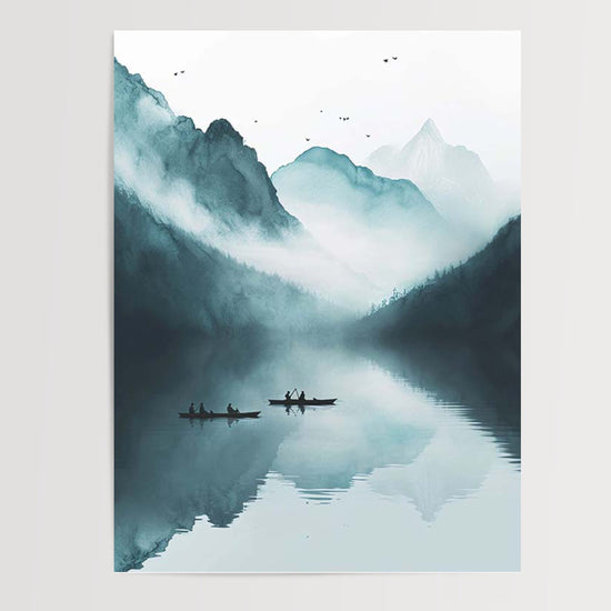 Poster Pêcheurs thaïlandais - Sérénité bleue sur un lac paisible — Vierge - poster-presentation-produit