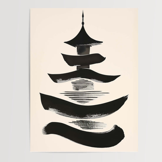 Poster Pagode japonaise - Silhouette à l'encre au souffle zen — Vierge - poster-presentation-produit