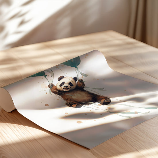 Poster Panda - Un envol tout doux dans un ciel pastel — Vierge - poster-enroullé