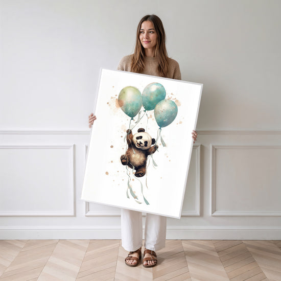 Poster Panda - Un envol tout doux dans un ciel pastel — Vierge - poster-femme-debout
