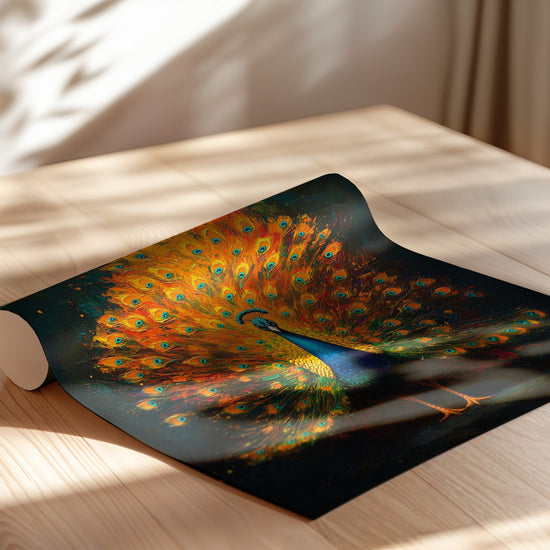 Poster Paon royal - L'éclat d'un plumage aux mille reflets — Vierge - poster-enroullé
