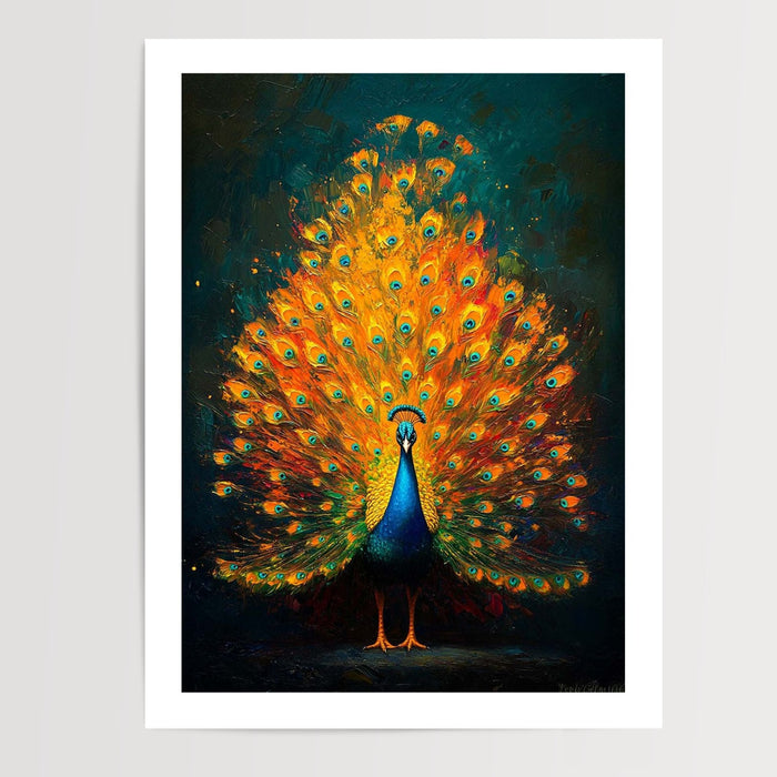Poster Paon royal - L'éclat d'un plumage aux mille reflets — Vierge - poster-presentation-produit — passe-partout blanc