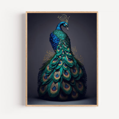 Royal Peacock Poster - Iridescent Plumage on Dark Background