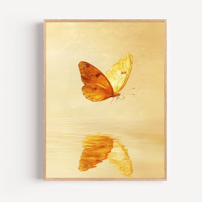 Golden Butterfly Poster – Luminous Reflection and Peaceful Flight