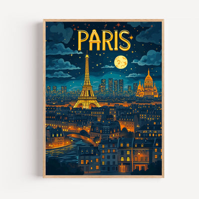 Poster Paris nocturne - La Tour Eiffel sous le charme de la nuit
