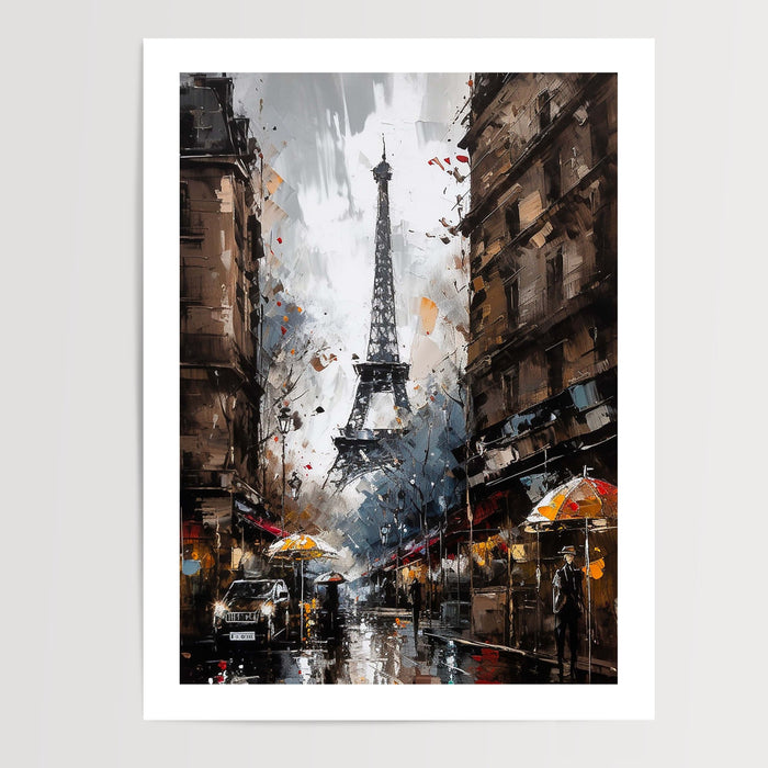 Poster Paris & Tour Eiffel - Une rue parisienne au charme haussmannien — Vierge - poster-presentation-produit — passe-partout blanc