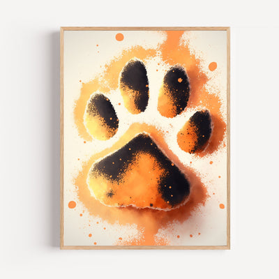 Poster Patte de chien - Empreinte tendre en aquarelle orangée