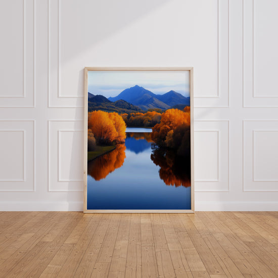 Poster Paysage d’automne - Rivière dorée sous les montagnes — Vierge - living-room