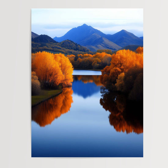Poster Paysage d’automne - Rivière dorée sous les montagnes — Vierge - poster-presentation-produit