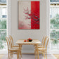 Tableau japonais cerisier rouge, décoration murale moderne, salle à manger épurée