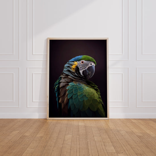 Poster Perroquet - Éclat tropical aux plumes bleu et vert — Vierge - living-room