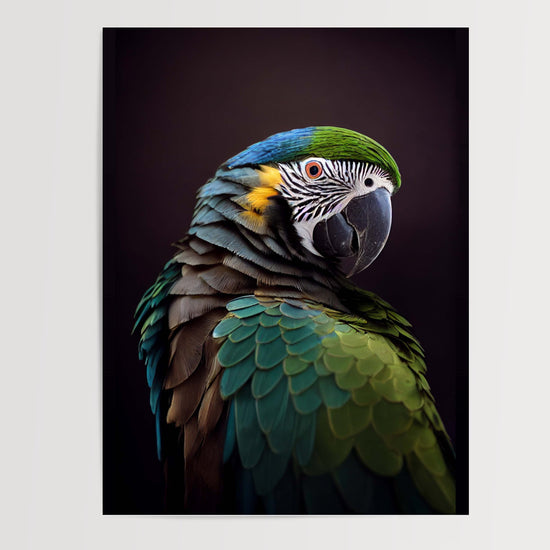 Poster Perroquet - Éclat tropical aux plumes bleu et vert — Vierge - poster-presentation-produit