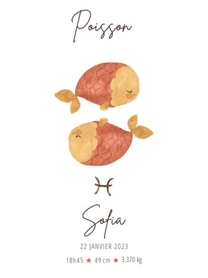soft and simple illustration for baby Pisces horoscope name age height and birth weight