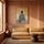 Poster personnalisé famille silhouette homme rayures noir blanc fond ocre décoration salon moderne