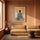 Poster personnalisé famille silhouette homme rayures noir blanc fond ocre décoration salon moderne — passe-partout blanc