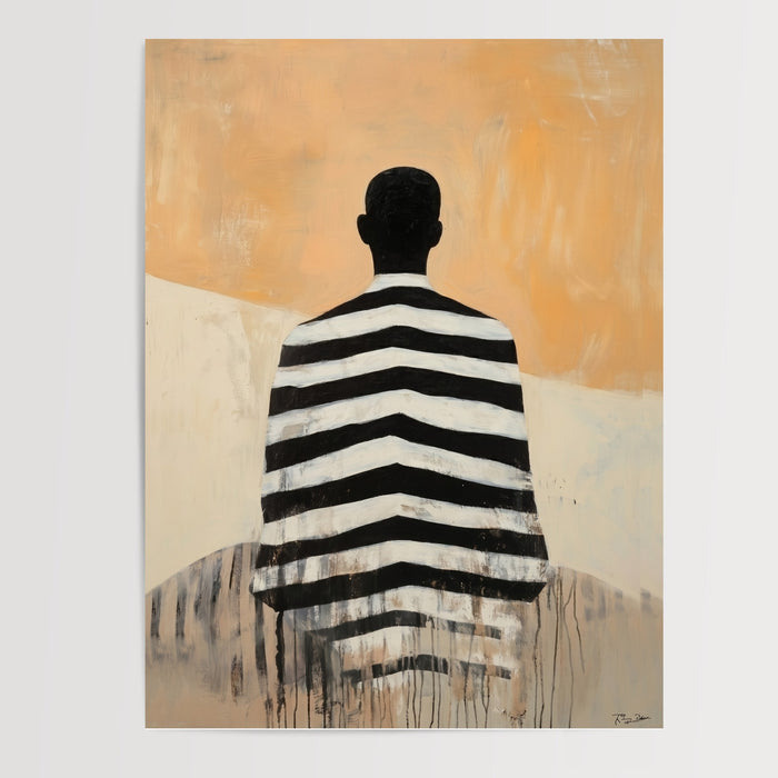 Poster personnalisé famille silhouette masculine rayures noir blanc ocre art contemporain décoration murale