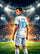Personalized soccer poster: young boy in a Marseille white jersey, looking over his shoulder in a rainy stadium