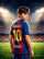 Personalized soccer poster: boy in a blue-and-garnet jersey, yellow name and number 10 printed on the back
