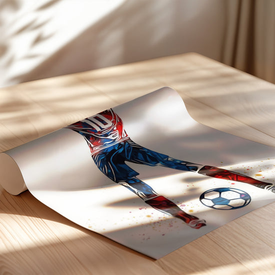 Poster personnalisé footballeur bleu rouge équipe de France décoration chambre garçon