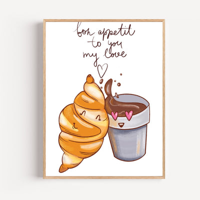 Breakfast Poster – Tender Morning for Two: croissant & hot chocolate art print