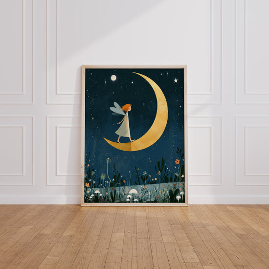 Poster Petite fée sur la lune - Douceur nocturne et rêves étoilés — Vierge - living-room