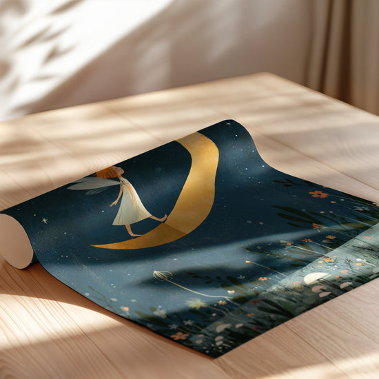 Poster Petite fée sur la lune - Douceur nocturne et rêves étoilés — Vierge - poster-enroullé