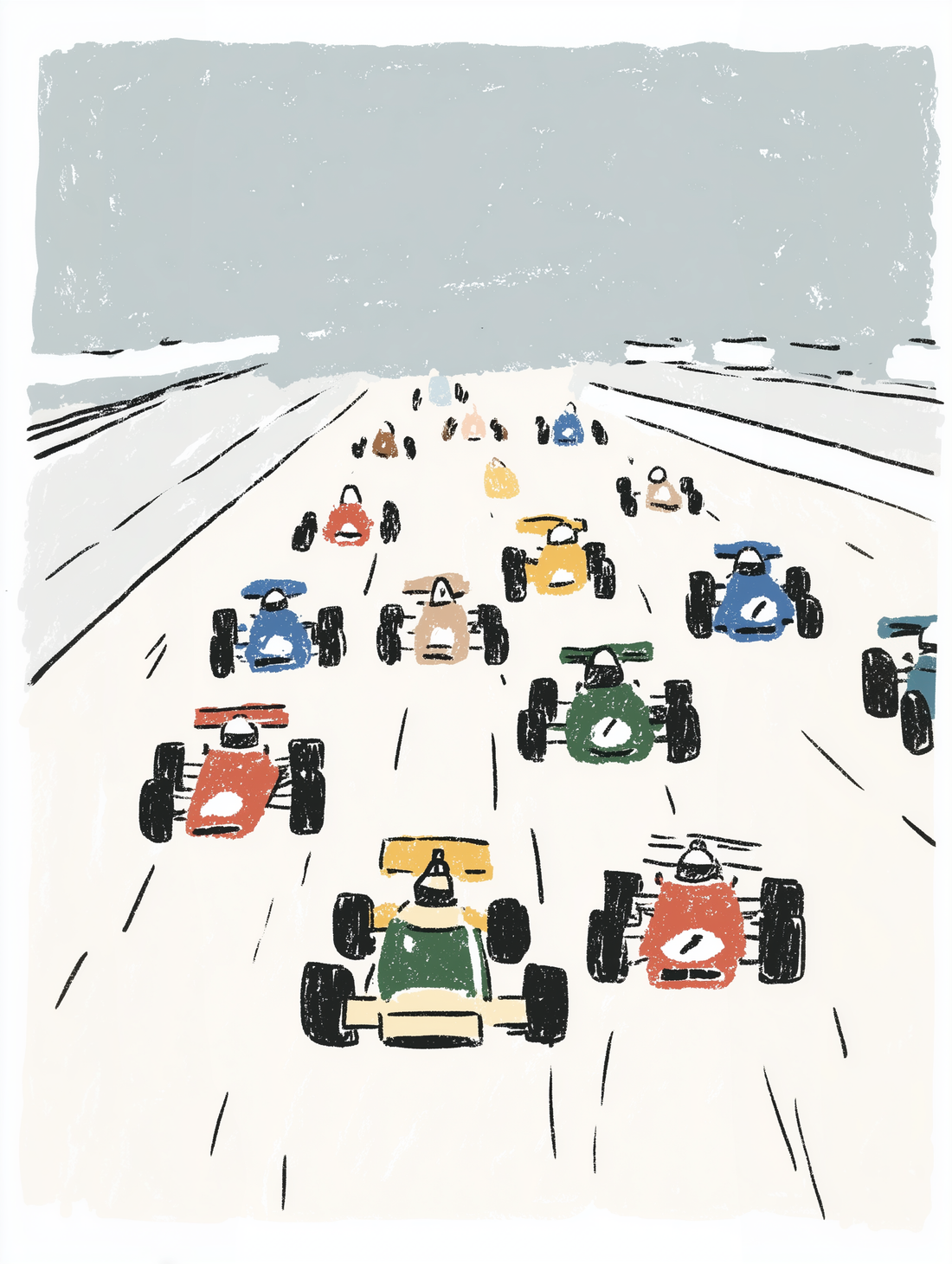 Poster Petites voitures de course - Illustration joyeuse pour chambre d'enfant