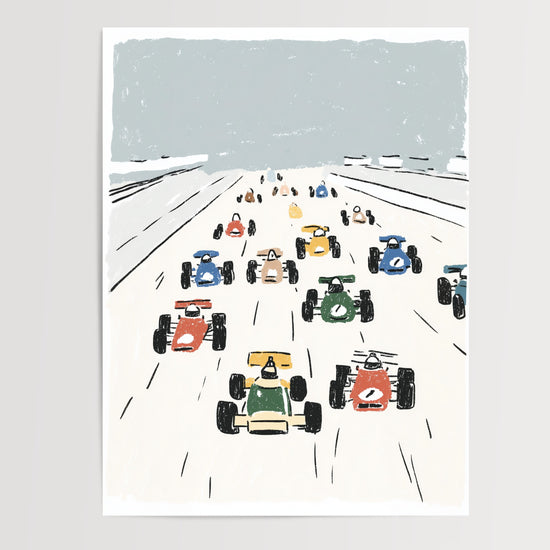 Poster Petites voitures de course - Illustration joyeuse pour chambre d'enfant — Vierge - poster-presentation-produit