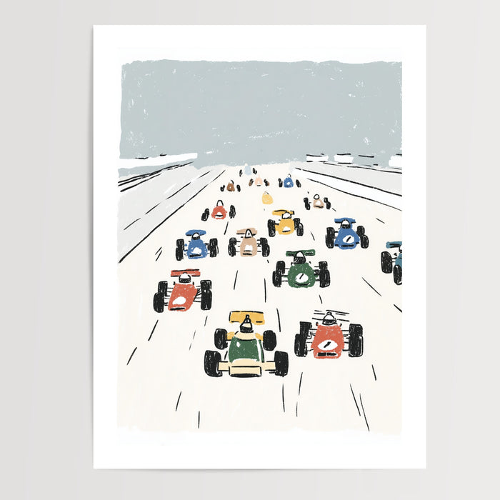 Poster Petites voitures de course - Illustration joyeuse pour chambre d'enfant — Vierge - poster-presentation-produit — passe-partout blanc