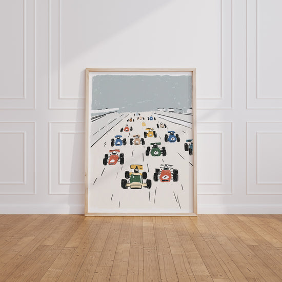 Poster Petites voitures de course - Illustration joyeuse pour chambre d'enfant — Vierge - living-room